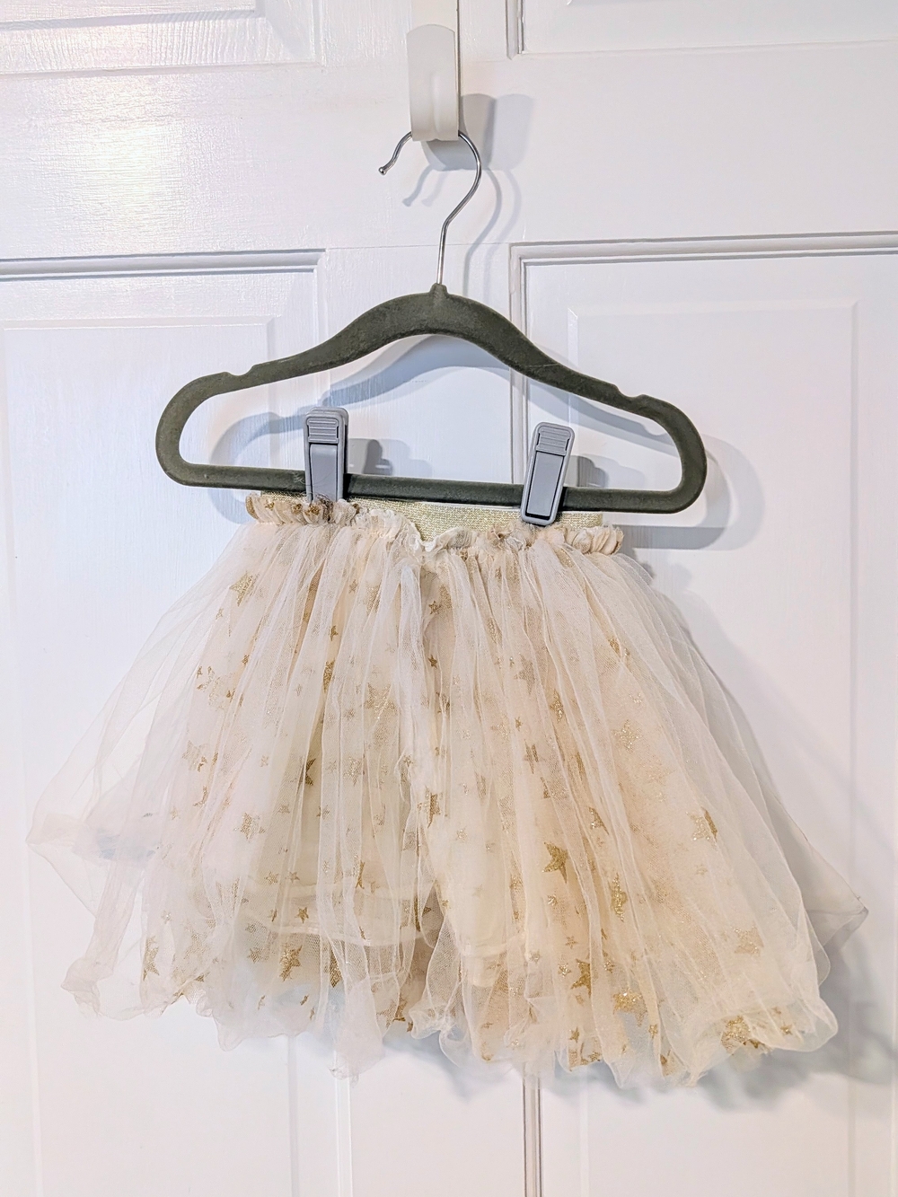 Girls Cream Tulle Skirt with Gold Star Accents